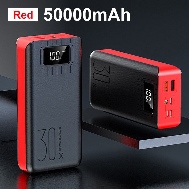 50000 MAh Handy, Mobiltelefon Energie Schnelle Ladung Handy, Mobiltelefon Energie LED-anzeige Tragbare Externe Batterie Ladegerät Geeignet für Alle Smartphones: rot
