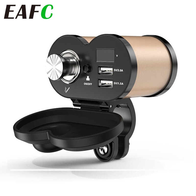 QC 3.0 Quick Charge 5V 3.0A/1.5A Dual USB Motorcycle Cigarette Lighter USB Charger with Voltmeter Time Display with On/Off Swith