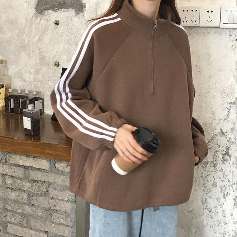 autumn women's loose stand-up collar zipper pullover long-sleeved sweater top