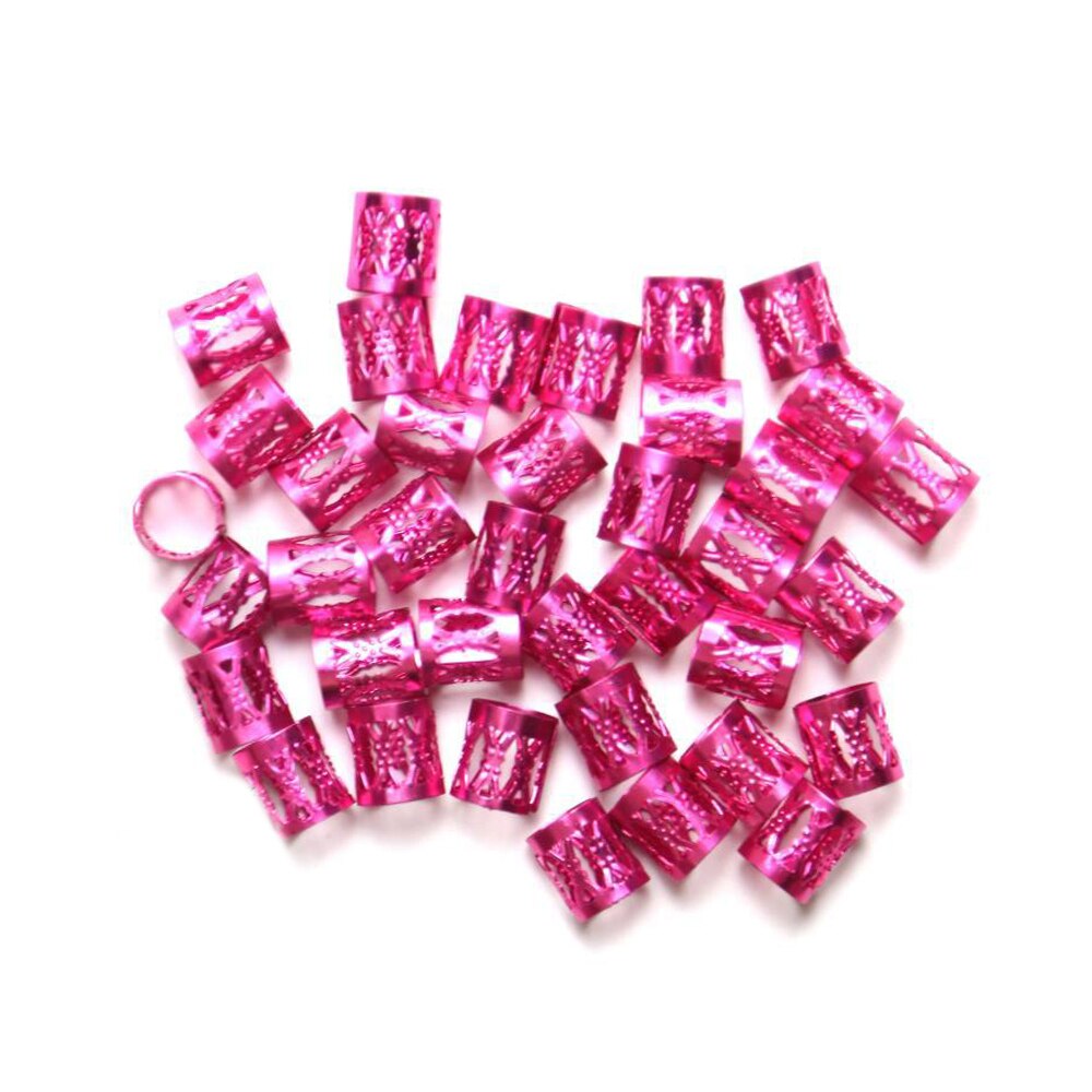 Anillo de cuentas para el pelo para niña y mujer, accesorio de plata y oro para el cabello, tubos trenzados para el cabello, puños, cuentas ajustables, Clip de cuentas de bloqueo de rastas para niños y mujeres: Rose Red