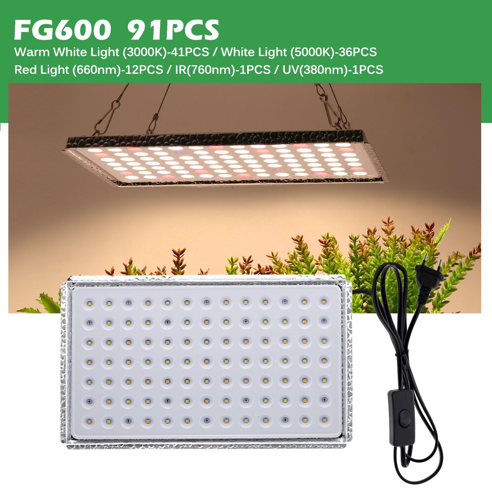 Samsung Diodes LED Grow Light Full Spectrum Quantum Plant Growth Light With Reflector Hood For Indoor Plants Seeding Veg &amp; Bloom: FG600 91PCS