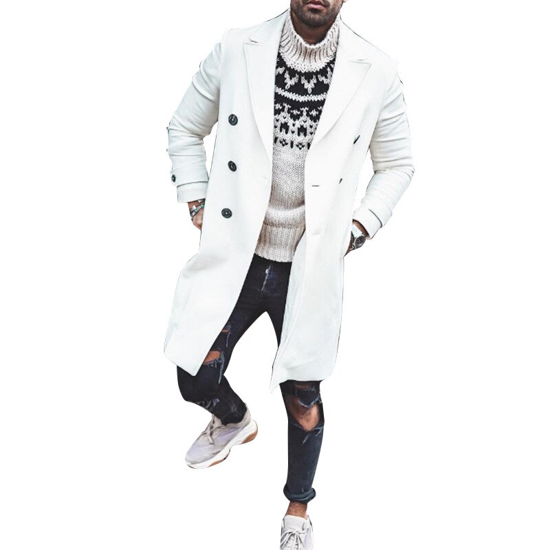 Blanc Hiver Trench Homme Manteaux Décontracté Mince Double Boutonnage Veste homme Long Oversize Manteau Angleterre Style Manteau Vestes