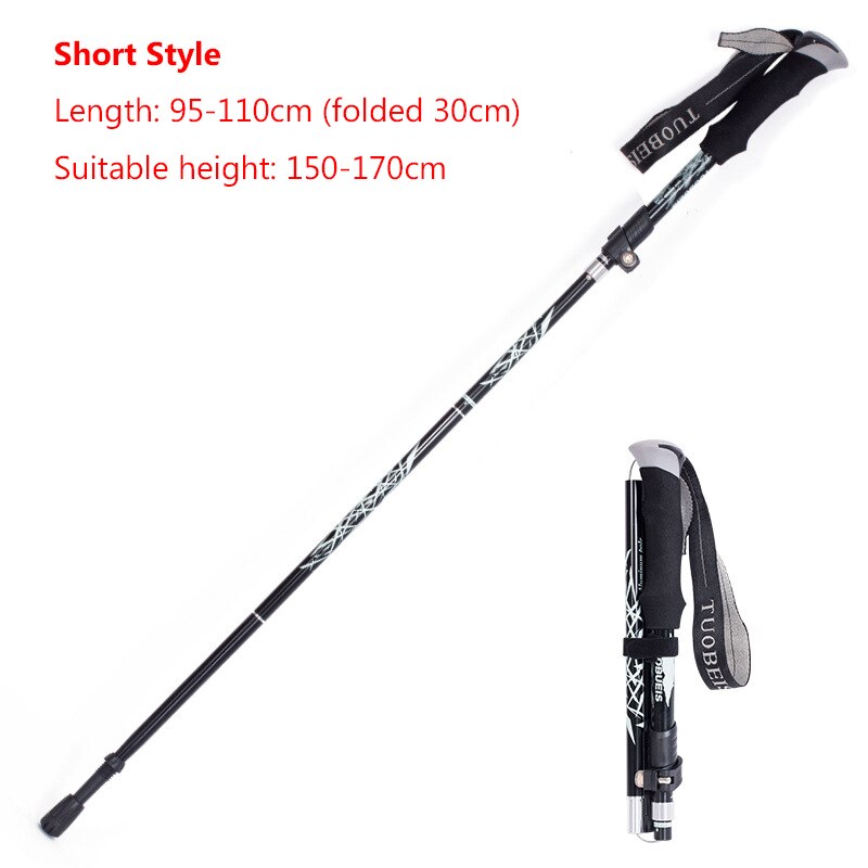 Foldable Walking Poles Anti-shock Trekking Sticks Adjustable Telescopic Baton For Hiking Climbing Accessories With Storage Bag: Short Style-Black
