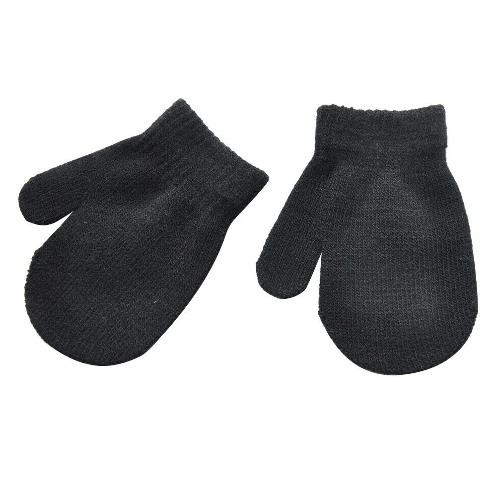 Pudcoco outono inverno da criança dos miúdos do bebê menino meninas bonito macio tricô luvas quentes bebê cor sólida mittens: Black