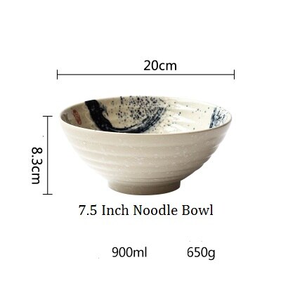 Japansk stil keramisk 7.5 tommer skål ramen nudelsuppe retro bordservice middagsskål keramisk bordservice keramisk blandeskål: 1
