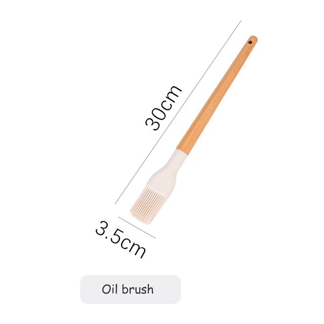 White Cooking Utensils set Silicone Kitchen Tools Set with Wood handle for Nonstick Cookware Kitchen set with Spatula/Spoons: Oil brush