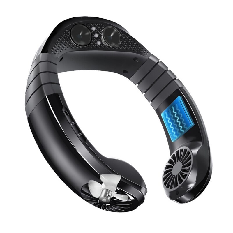 Nakkevifte håndfri mini usb frakt bluetooth spiller bærbar sportsvifte nakkehengende musikk lyd luftkjøler fans: Svart