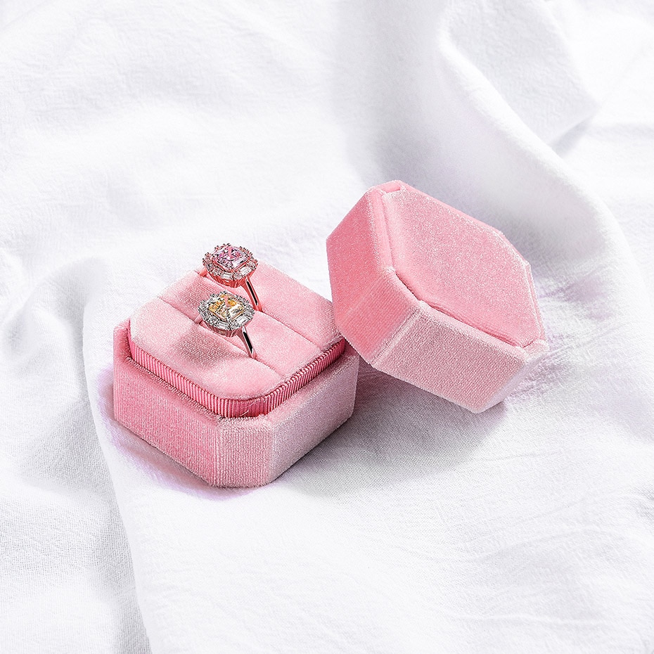 Kuololit Commercio All'ingrosso Anello scatola di Velluto per Le Donne Rosa verde blu rosso esagono Ottagono Rotonda rettangolo Contenitori di Monili per L'impegno