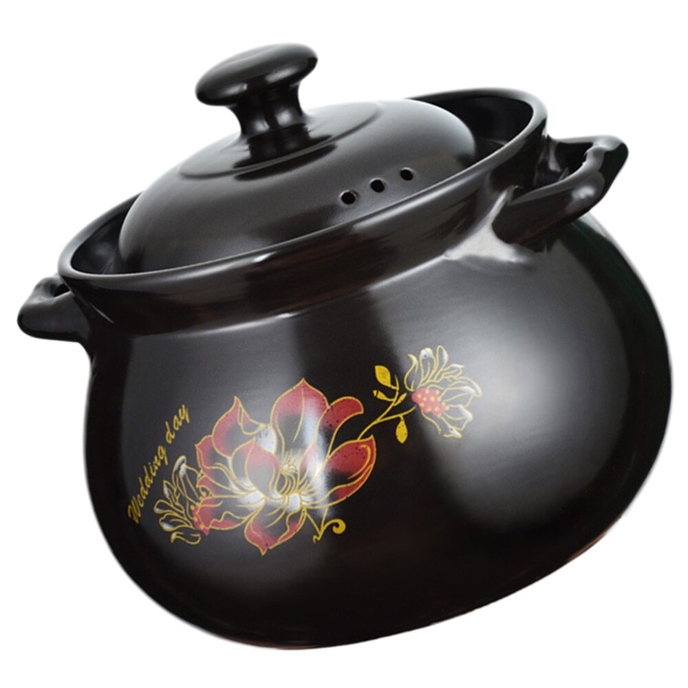 1 Pc Earthenware Pot Ceramic Soup Cooking Pot Practical Stew Pot (Black)