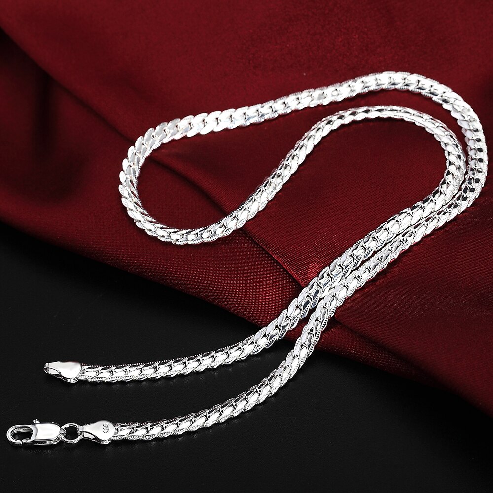 925 Silver Necklace 5MM Sideways Men&amp;Women Necklace Wedding Wedding Jewelry