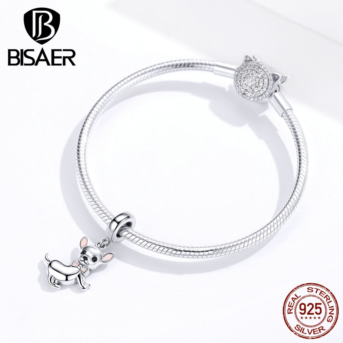 Dog Charms BISAER 925 Sterling Silver Chihuahua Beads Dog Doggy Animal Silver Charms fit for Women Bracelets Silver 925 Jewelry