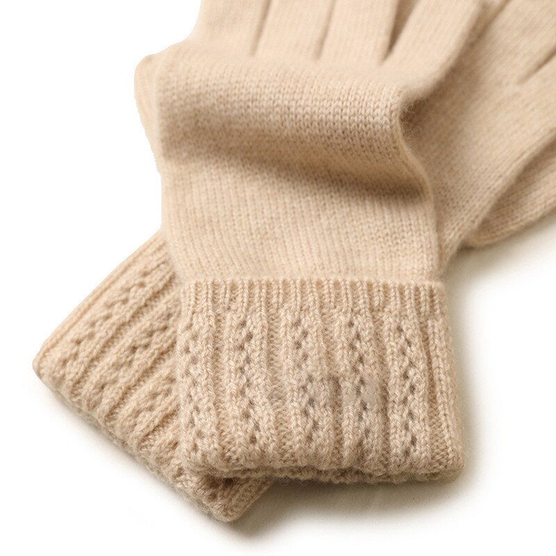 Naizaiga 100% cashmere Cashmere Knitted Gloves Small Cables Vertical Edge Hollow Gloves Inner Mongolia Factory SN611