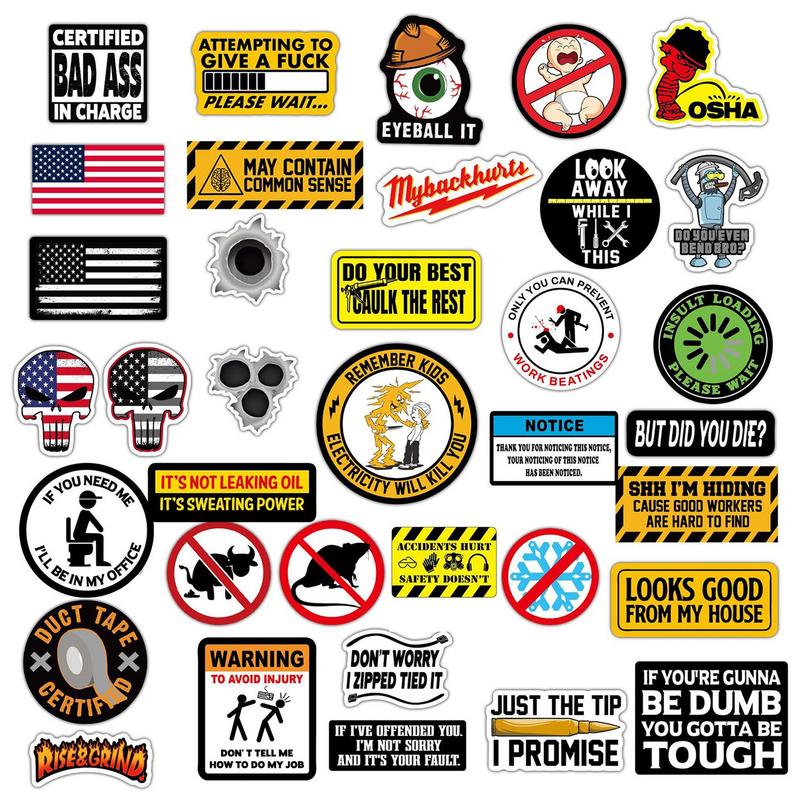 150pcs Funny Hard Hat Brand Sign Cool Stickers Construction Workers Helmet Motorcycle Car Tools Laptop Bicycle Stickers