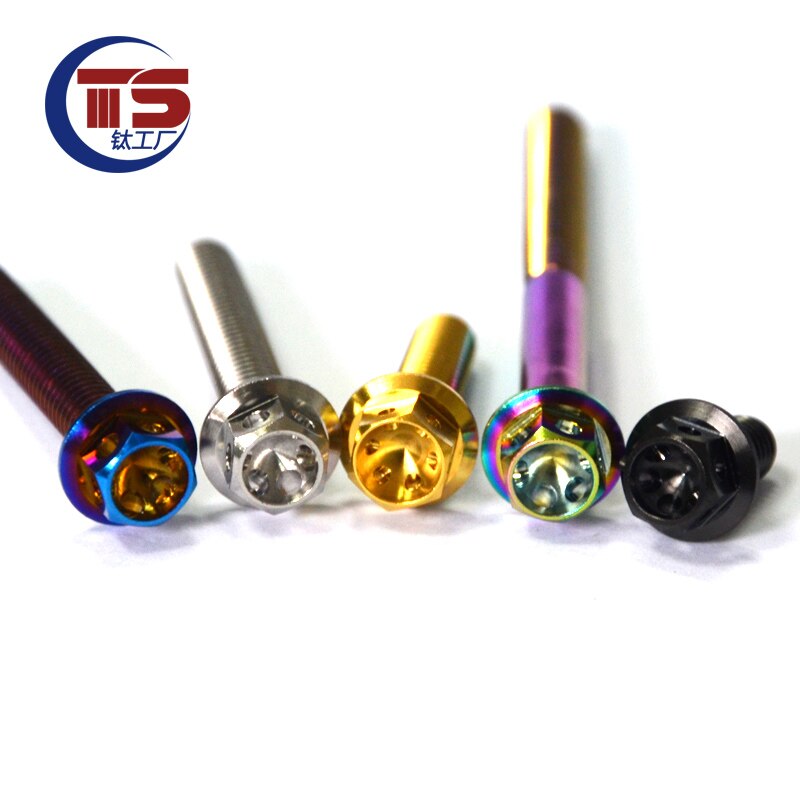 Lot de 5 vis à tête bombée à bride hexagonale extérieure M4/M5/M6/M8, vis de modification de moto (titane doré, M6 x 25