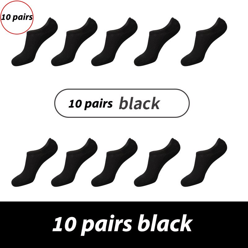 10 Pair/lot Happy Men Boat Socks Summer Autumn Non-slip Silicone Invisible Cotton Socks Male Ankle Sock slippers Meia: 10black