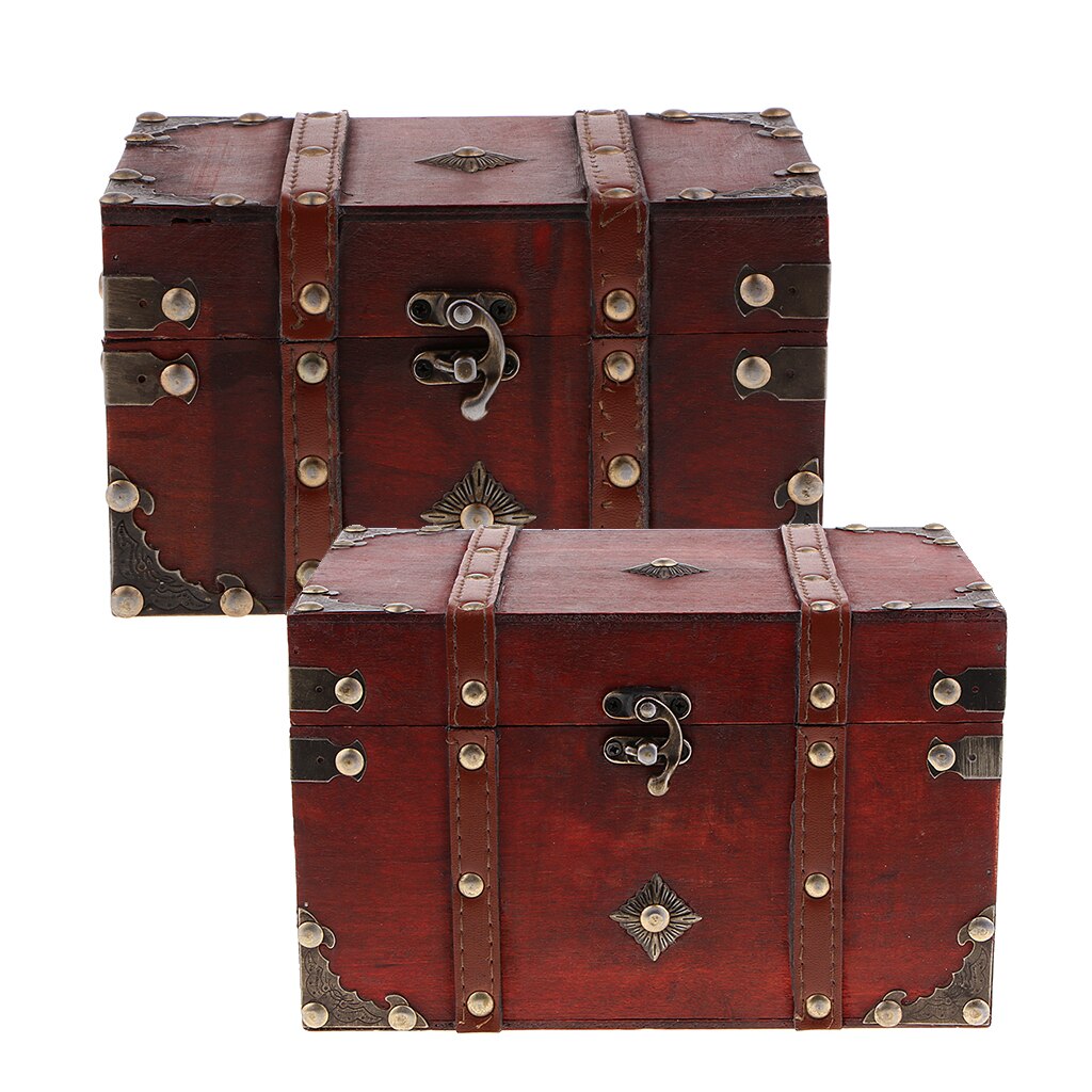 Wooden Treasure Box Chest for Jewelry, Wooden Pirate Treasure Chest Box, Decorative Medieval Chest