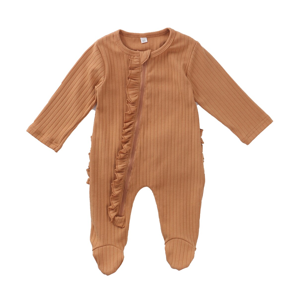 Infantil recém-nascido pijamas de uma peça com pés bebê cor sólida manga longa plissado roupa de dormir 0-6m: B / 3M