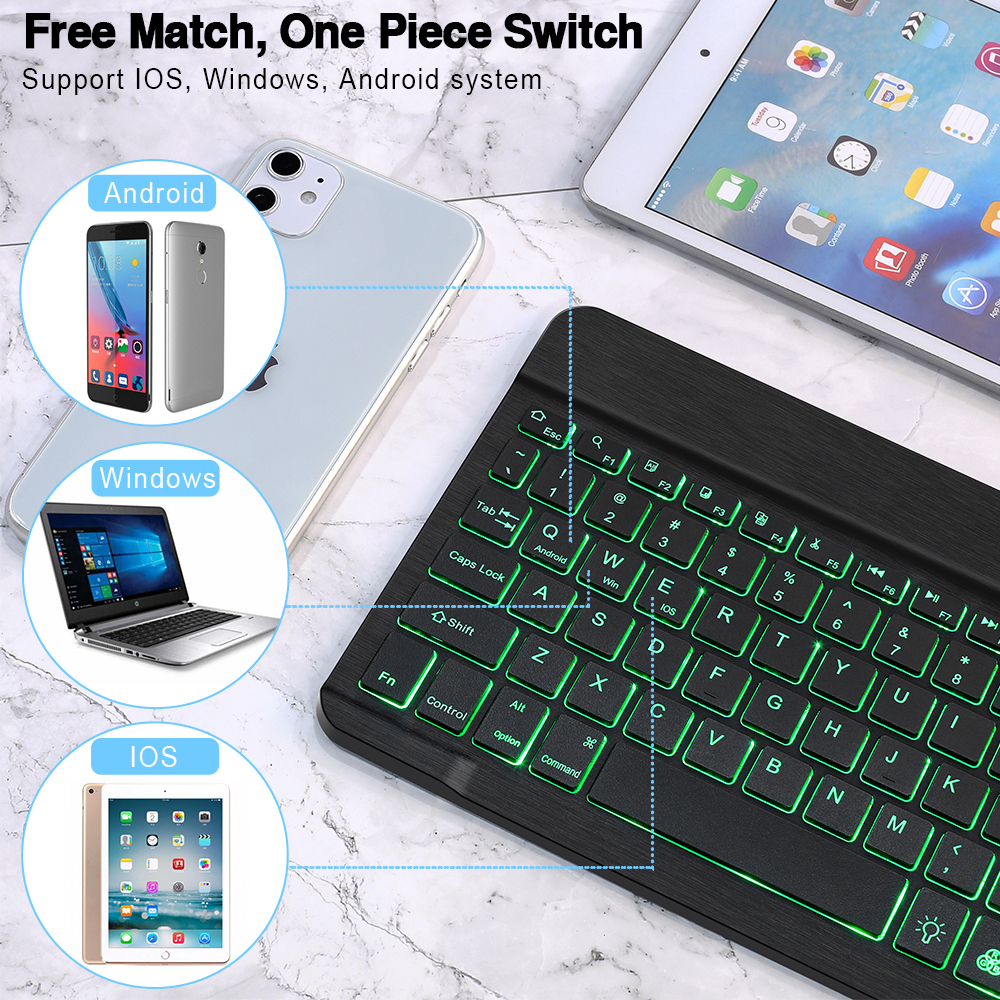 RGB Bluetooth Keyboard Wireless Backlit Keyboard Bluetooth Rechargeable Backlight Keypads for iOS Android Windows Tablet Phone