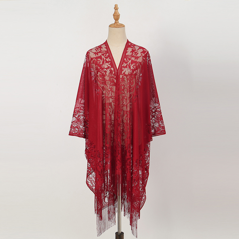 Effen kleur driehoek kanten sjaal elegante vrouwen avondfeest sjaal pure holle mesh bruids bruidsmeisje stola bruiloft sjaals wrap: GRIJS