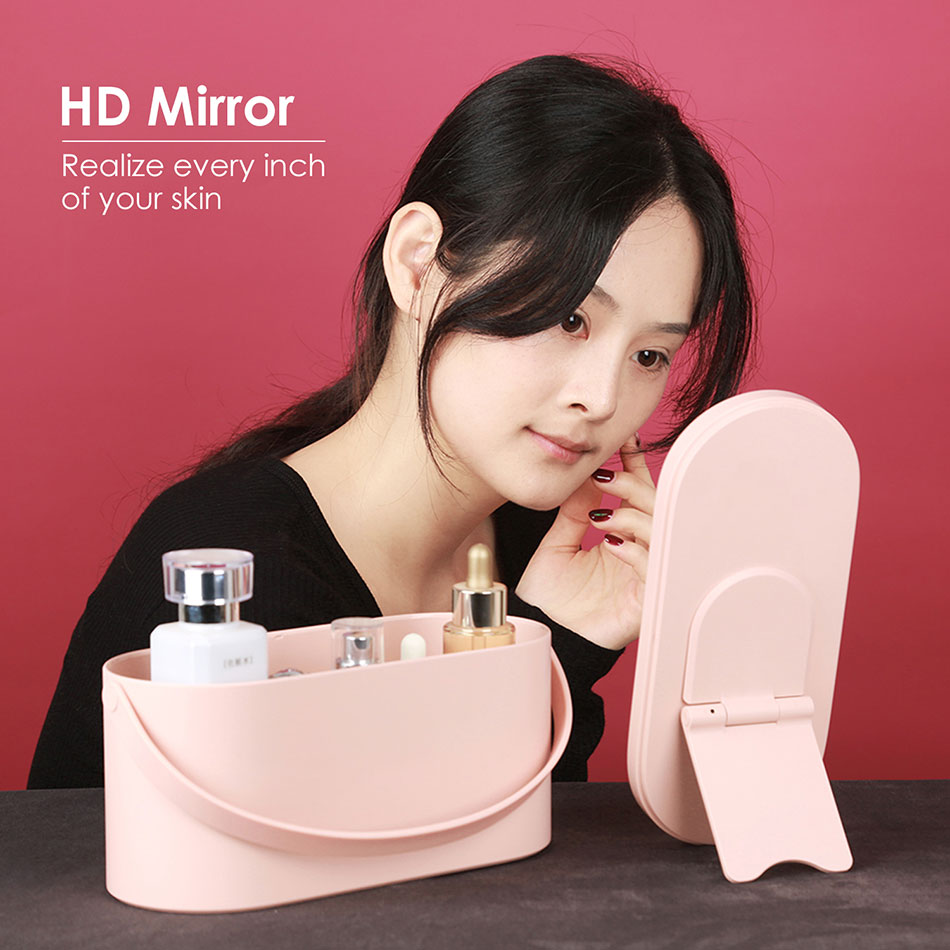 Podświetlane lustro robić makijażu skrzynka Organizer na kosmetyki z oświetleniem doprowadziło lustro robić makijażu kreatywne 2 w 1 przenośne pudełko na przybory robić makijażu