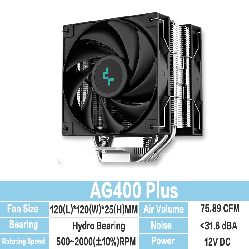 CPU Kjøler Deepcool AG400 - 4 Heatpipes - 2000RPM - Dobbel Vifte - LGA1700/1200/115X AM4/AM5: Default Title