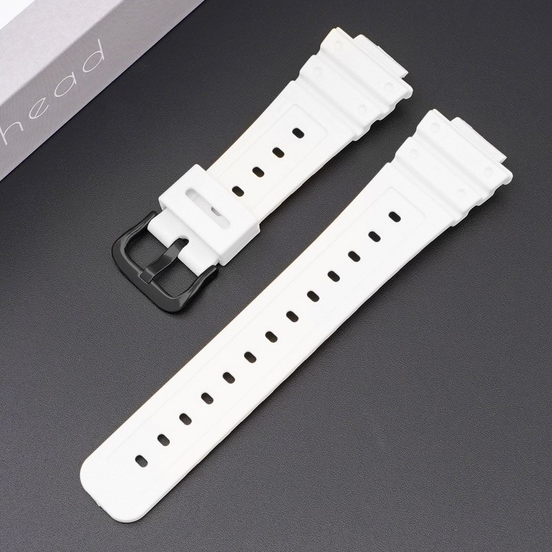 Bracelet de montre en caoutchouc pour Casio AQ-S810W/S800W AE-1000W SGW-400H/300H/500H W-735H, Silicone noir, boucle ardillon: White 02
