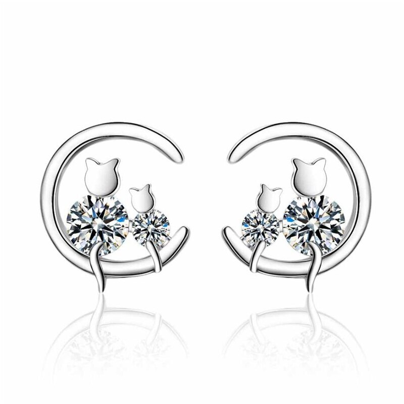 Sole Memory semicírcle Geometry Zircon Cat Sweet Cute 925 plata esterlina femenina pendientes SEA600