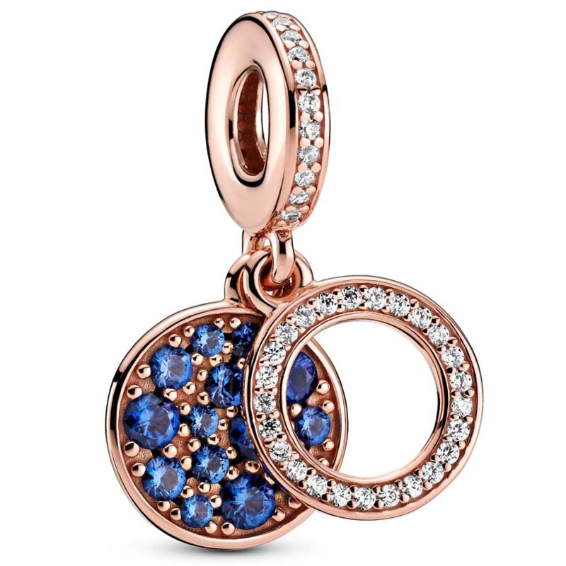 Vraie Rose Mousseux Logo & Couronne O Rose & Bleu Cristal Pendentif Perles 925 En Argent Sterling Charme Idéal Pour Bracelet Bijoux De: 1