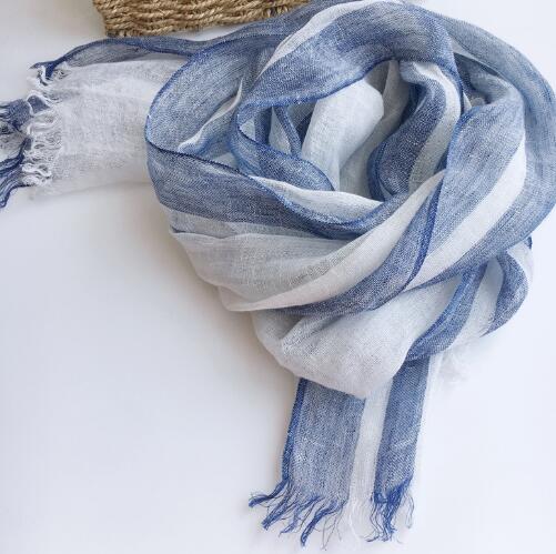 Japan Spring And Summer Thin Pure Linen Vertical Stripe Men&#39;s And Women&#39;s Scarves Long Shawl With Tassels