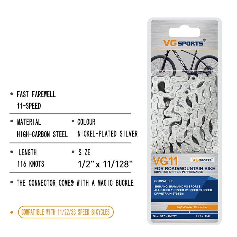 Bicycle Chain 8 9 10 11 Speed Nickel plated Colorful Silver Lightweight Mountain Road Bike MTB Chains Part 116 Links: 11 Speed