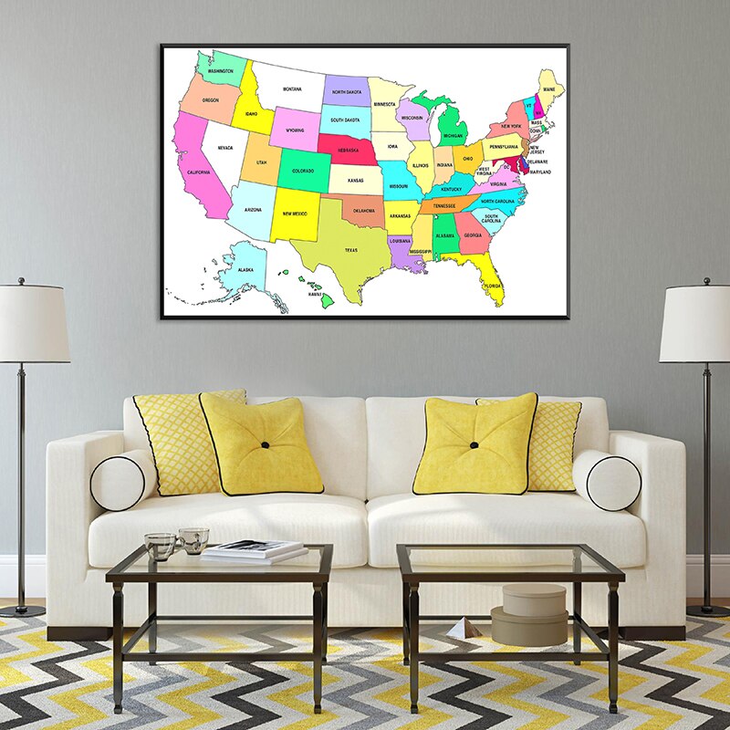 The Map of United States 90*60cm Canvas Painting Wall Poster for Souvenirs School Supplies Office Home Decoration