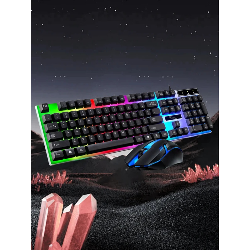 Glow Mechanical Feel Wired Keyboard and Mouse Set, ergonomic , suitable for both gaming and office use
