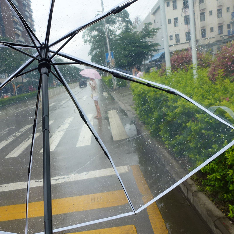 transparent Regenschirm Frauen Weibliche 3 Falten Regenschirm Parapluie Voll-Automatische 3 Farben Frau Reise draussen Regenschirm
