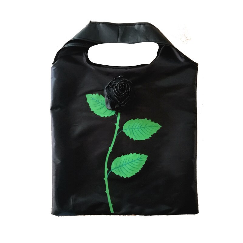 Reusable Shopping Bag Eco Friendly Foldable Grocery Bags Simulation Flower Large Capacity Tote H7JP: Black