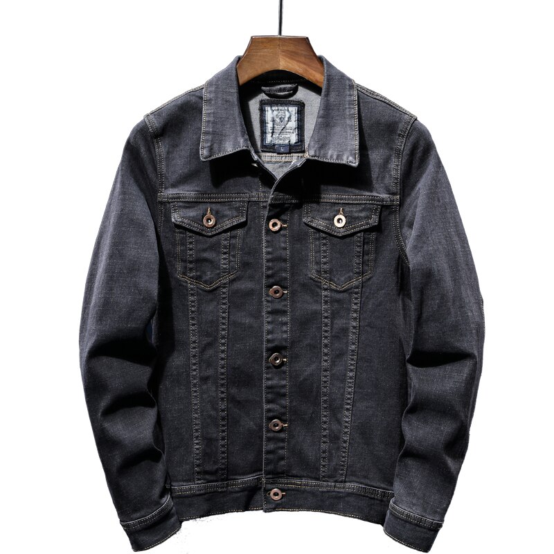 Spring Autumn Classic Style Men's Black Elasticity Denim Jacket Casual Cotton Jeans Coat Male Brand Clothes,002: M