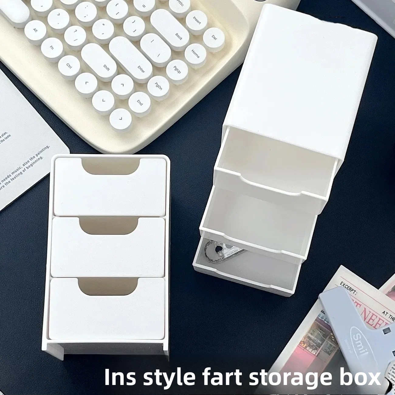 Desktop Organizer Box Drawer Style Cosmetic Jewelry Storage Box Student Desk Stationery Hair Tie Placement Box Plastic Material