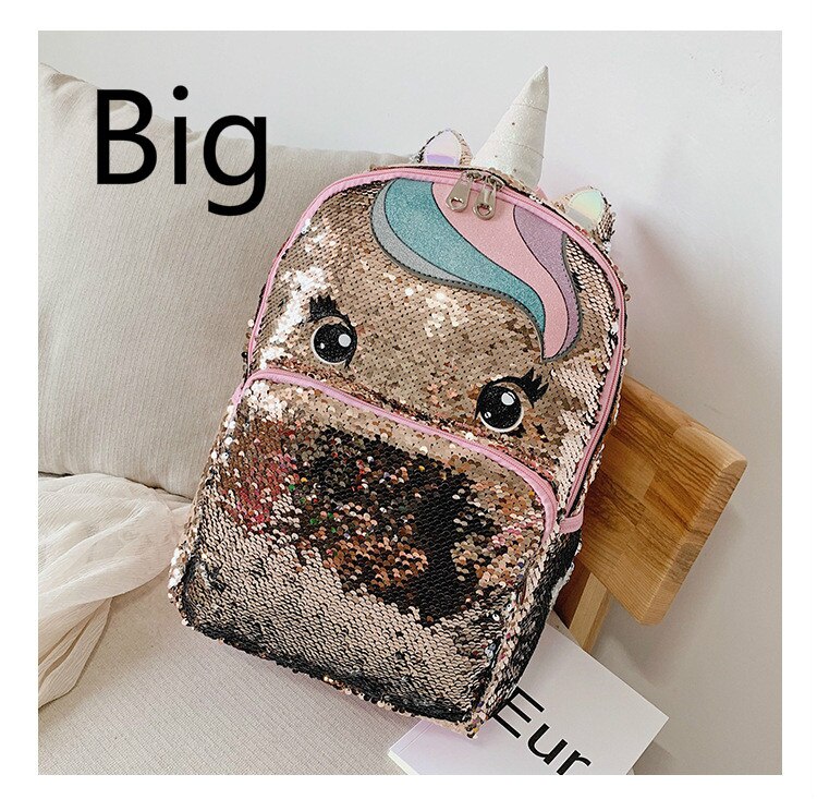 Girls Sequins Unicorn Backpack Women Large Capacity Bag Girl Book Bag Satchel School Bag for Teenager Student All-Match: E