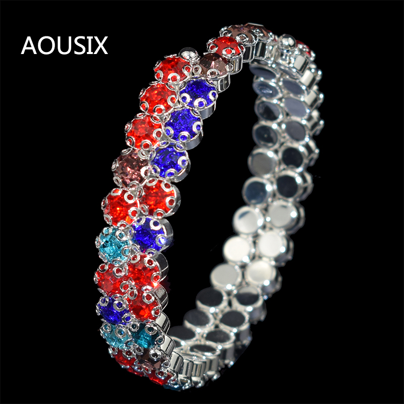 AOUSIX Neue Kristall 2 reihen Armbänder &Ampere; Armreifen für Frauen 8 farben Strass dehnen Armreif Oberen Arm Armbinde Schmuck