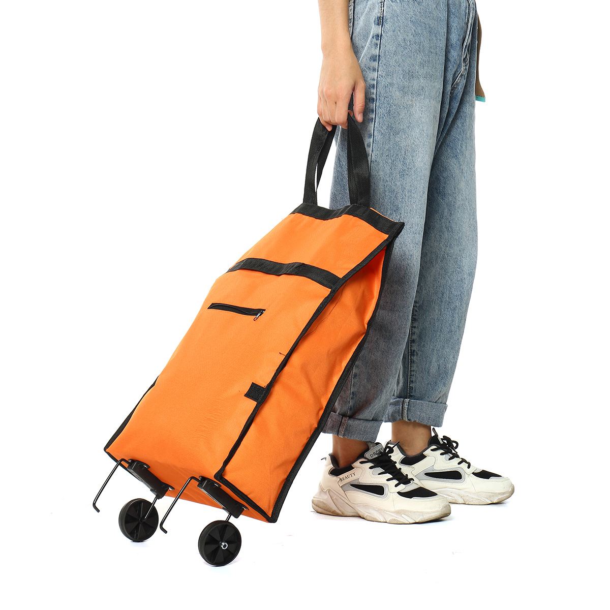 Folding Shopping Cart Laundry Grocery Trolley Handcart Market Bag Portable Shopping Trolley Bag With Wheels Rolling Oxford