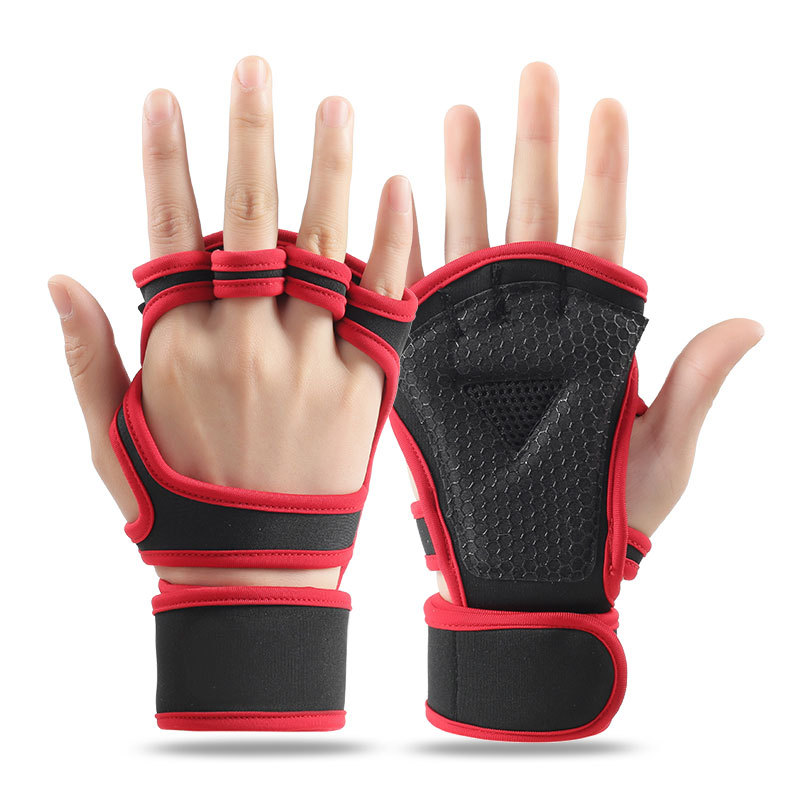Gewichtheffen Trainingshandschoenen Voor Mannen Vrouwen Fitness Sport Body Building Gymnastiek Antislip Hand Pols Beschermer Handschoenen: M / Rood