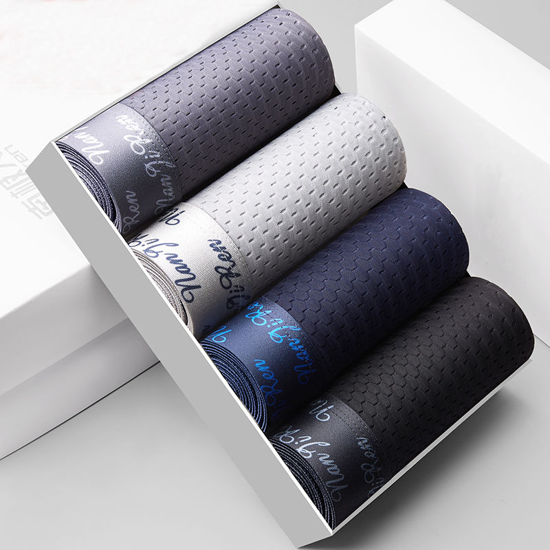 4 stuks heren boxershorts ijszijde ondergoed plus size onderbroek koel ademend sexy slank slipje mesh lingerie veel: XXL / Donkergrijs