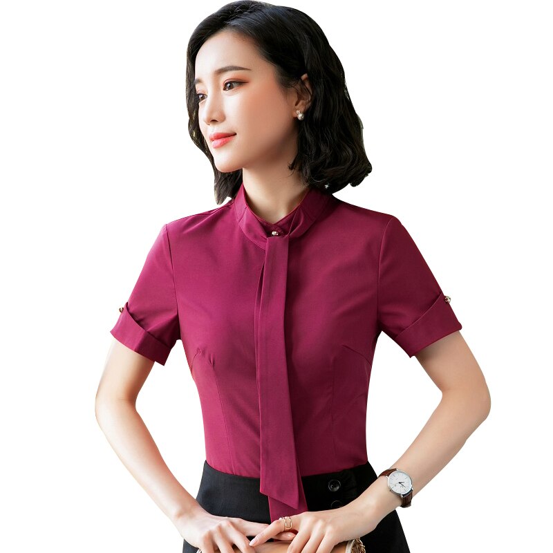 Vrouwen Slanke zomer Effen kleur Korte mouw OL Formele Zakelijke Blouses & Shirts Vrouw 703