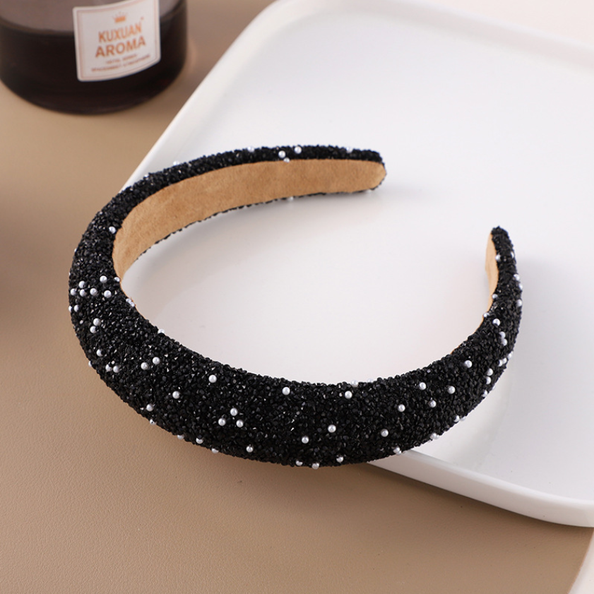 Diadema con cuentas glamurosas, diadema barroca con perlas de cristal ostentosas, diadema cruzada ancha, accesorios para el cabello brillantes y magníficos para mujer,: Rosa