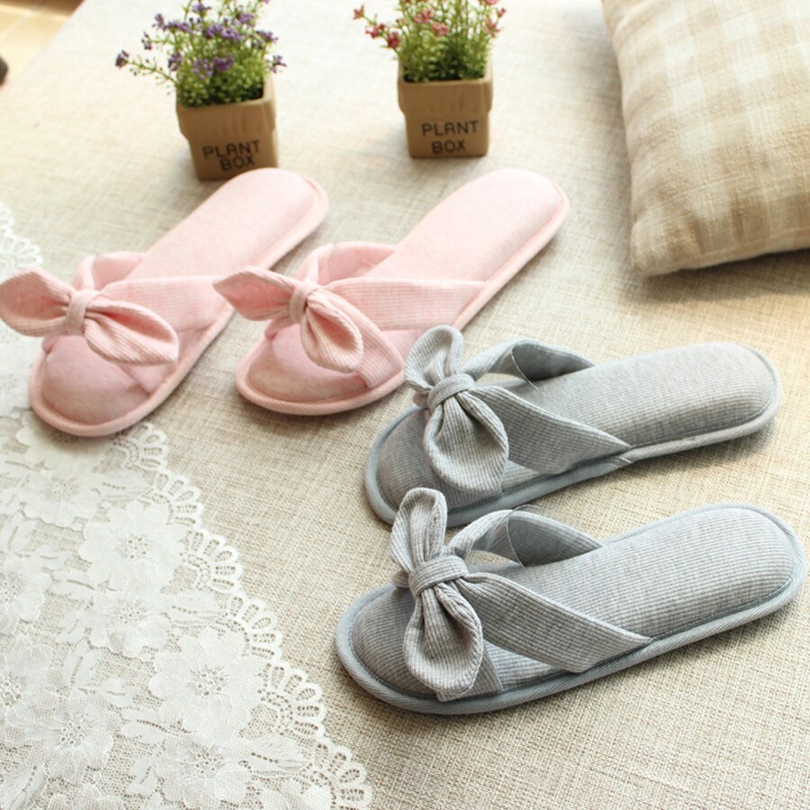 Lcizrong lente katoenen schattige huispantoffels voor dames met vlinderknoop, zoete comfortabele pantoffels, antislip familiepantoffels voor dames