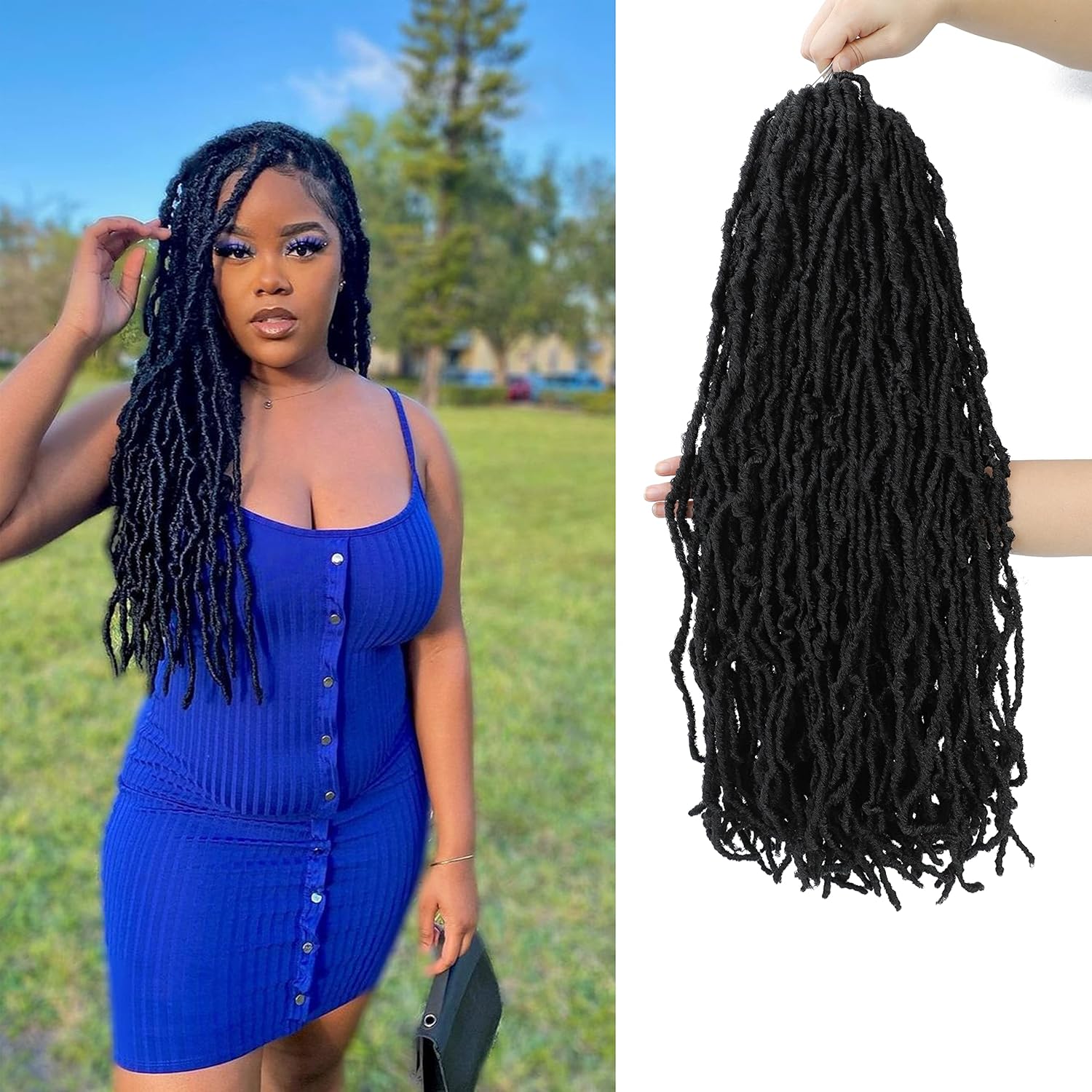 Faux Locs Synthetic Natural Butterfly Locs Crochet Hair Pre-looped Soft Goddess Locs Curly Wavy Crochet Braids Hair For Women: Natural Color / 24inches / 8Pcs/Lot