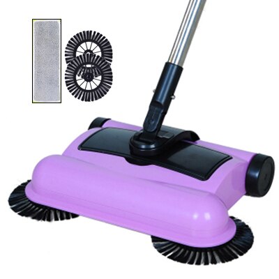 balayeuse d'acier inoxydable Type de poussée balai magique pelle à poussière poignée ménage aspirateur main poussée balayeuse de plancher: Purple set 1