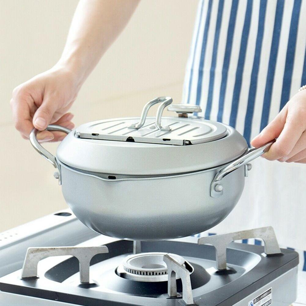 Japanese Deep Fryer With Thermometer And Lid 304 Steel Fryer Pan Fryer Frying Kitchen Oil Tempura Without Pan Fryer X2B9