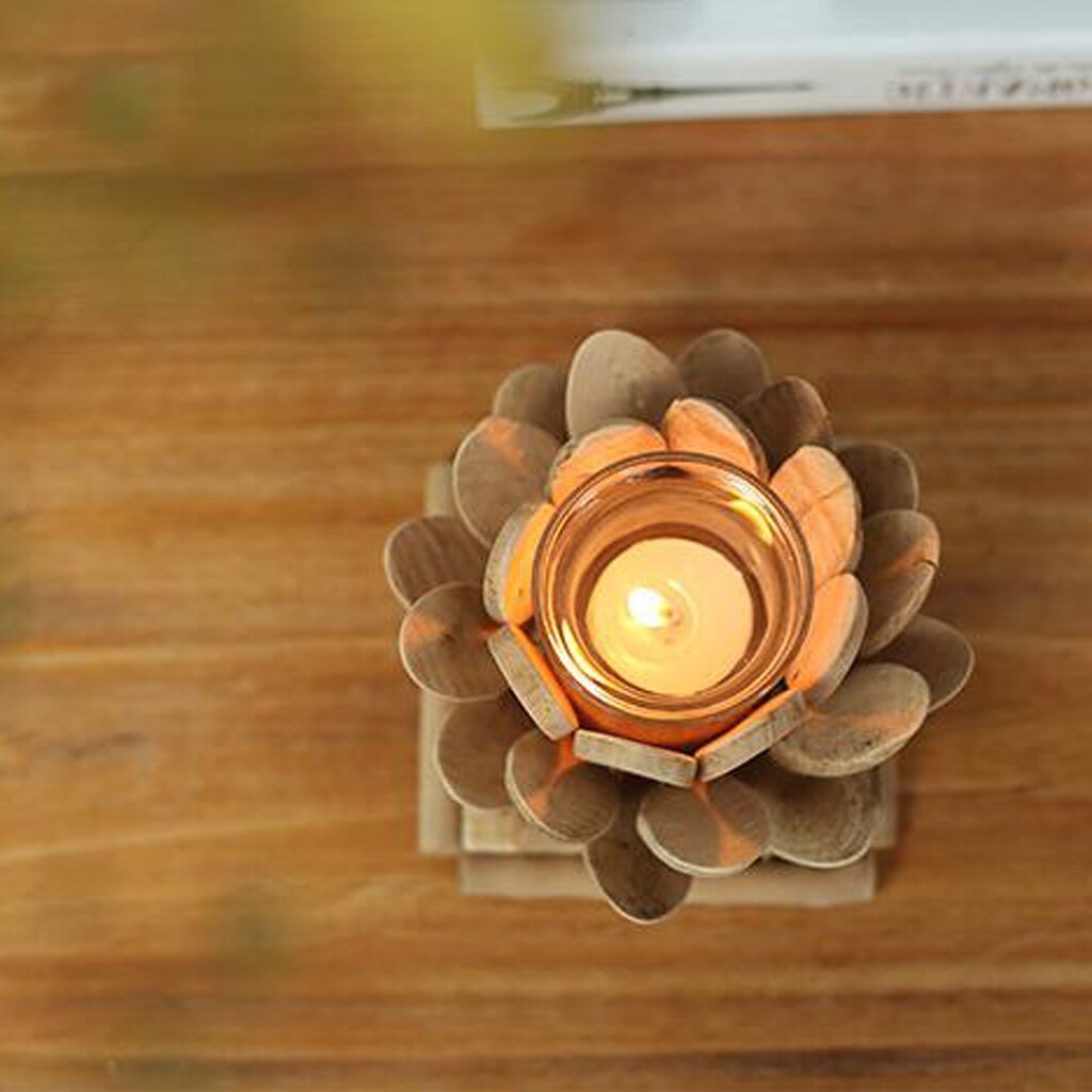 Lotus Candle Holder, Wooden Tealight Holders Handmade Ornaments Votive Holder