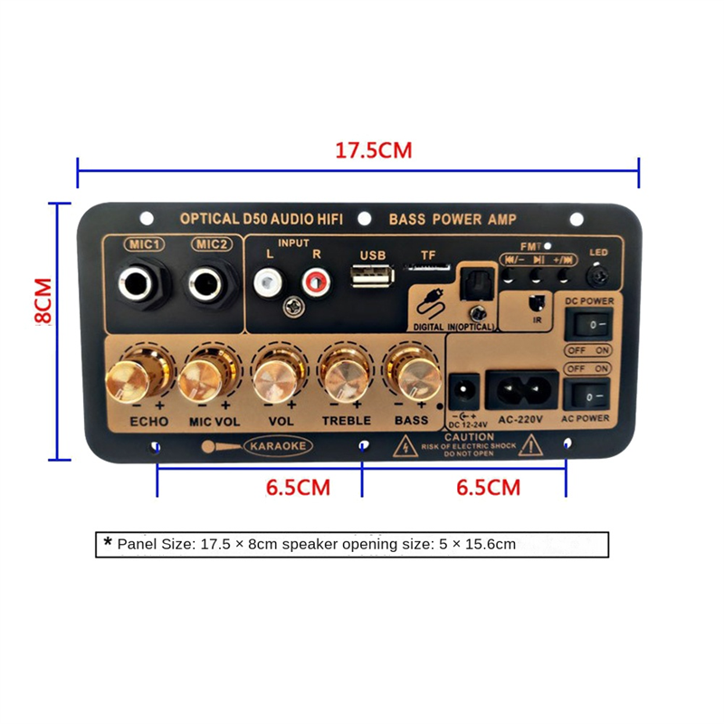 Płytka wzmacniacza D50 z optycznym dźwiękiem Bluetooth AMP USB Radio FM Odtwarzacz TF Subwoofer audio DIY do domu Wtyczka samochodowa-EU