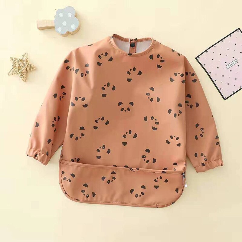 Cartoon Baby Lange Mouw Slabbetjes Waterdichte Schort Leuke Print Baby Eten Baby Spullen Kinderen Jongens Meisjes Burp Doek Slabbetjes Art kiel: panda / S 6-12months